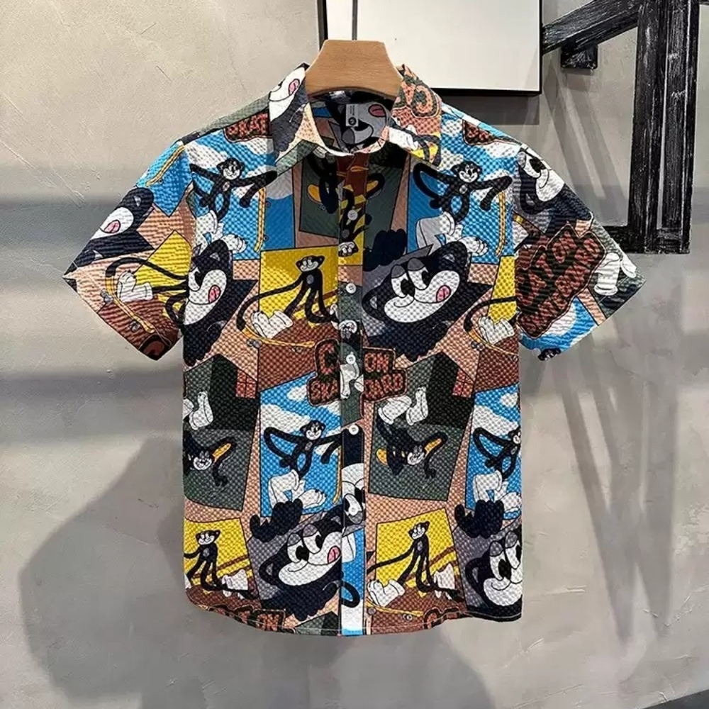 Cartoon Skater Cat Print Shirt